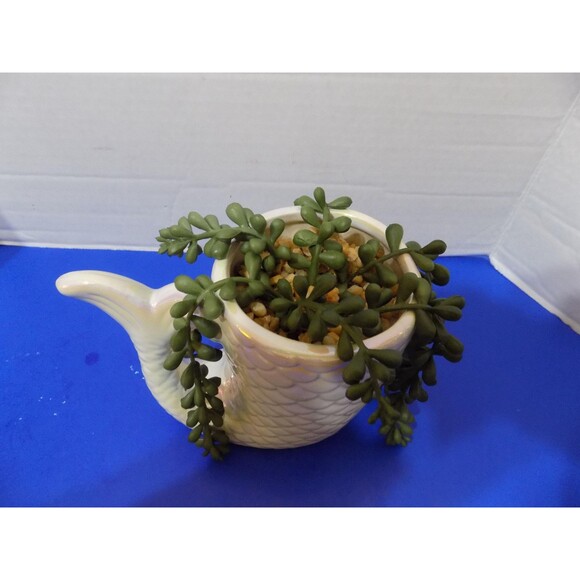 NEW Mermaid Tail & Faux Plant Figurine Statue Coastal Nautical Decor - Picture 2 of 5